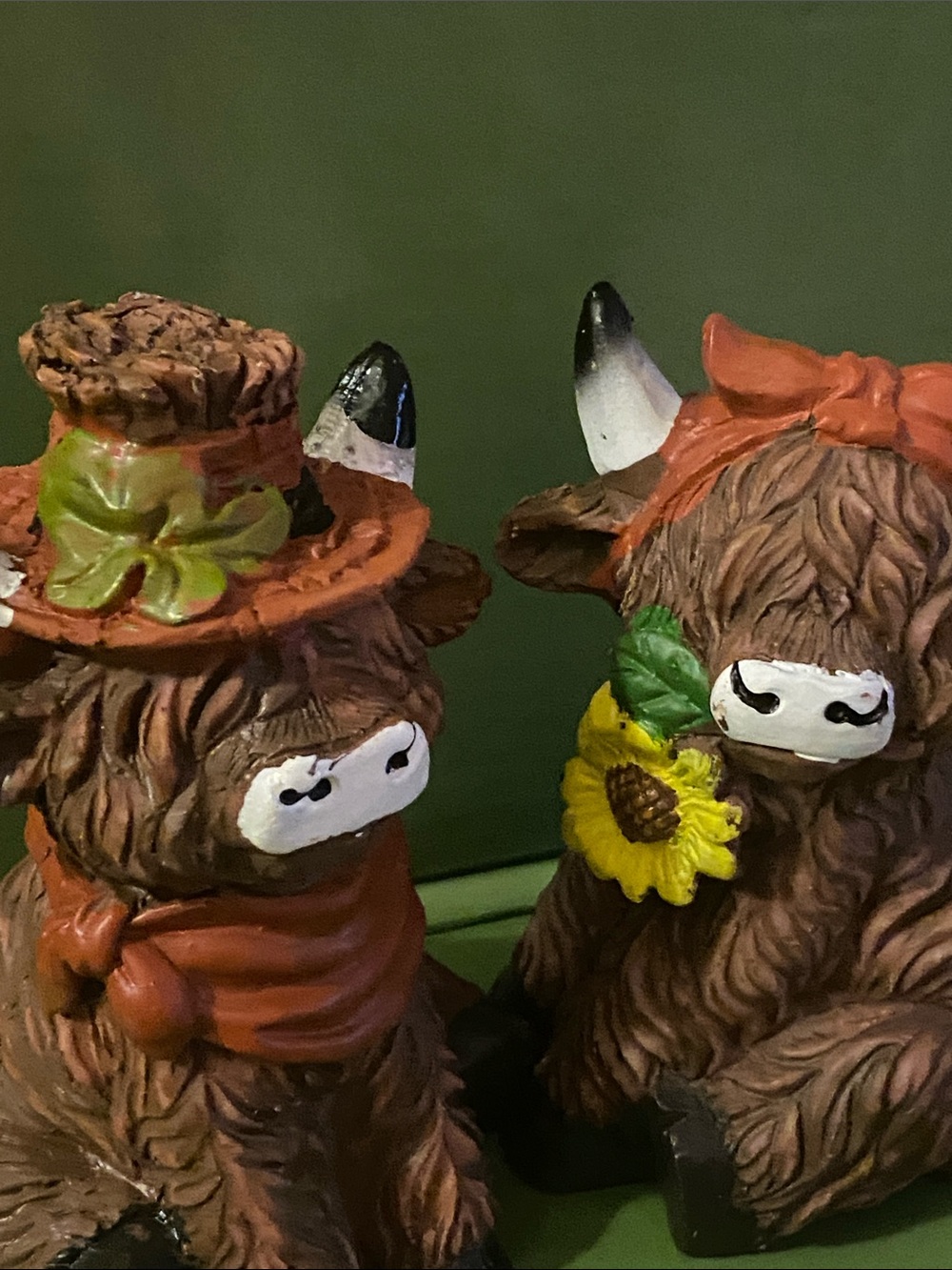 Brown Highland Cow Figurine Pair with Sunflower Accent